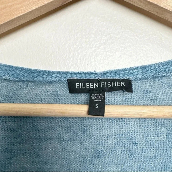 Eileen Fisher Womens Size Small Linen Blue Button Asymmetrical Cardigan - Picture 9 of 13